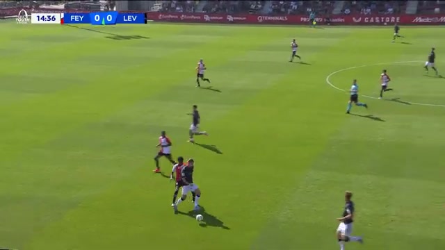 Feyenoord-jeugd in actie tegen Bayer Leverkusen in de Youth League van 2024/25; archiefbeeld.